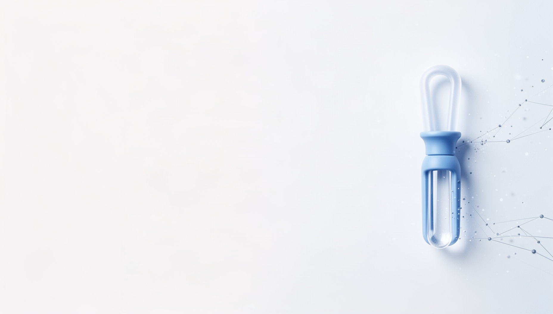 Science presentation background with a holographic test tube clamp on the right edge, white