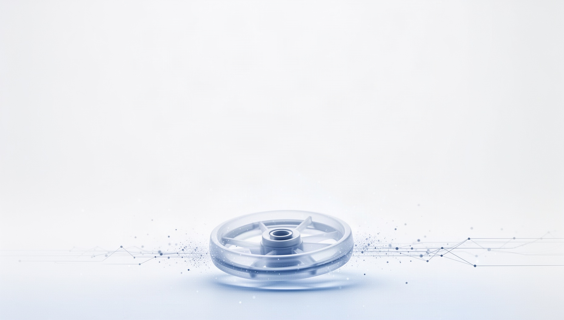 Science presentation background with a holographic centrifuge rotor along the bottom edge, white