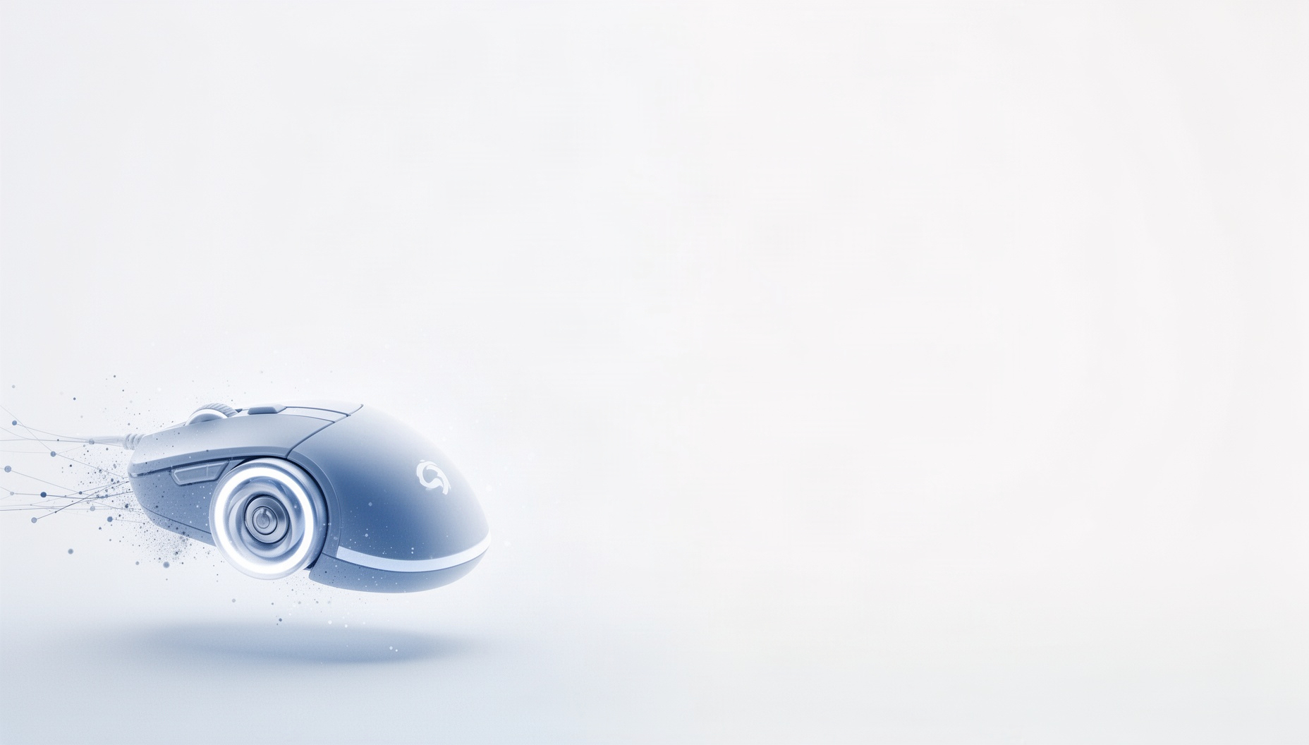 Gaming presentation background with a holographic gaming mouse in opposite corners (bottom left, top right), white