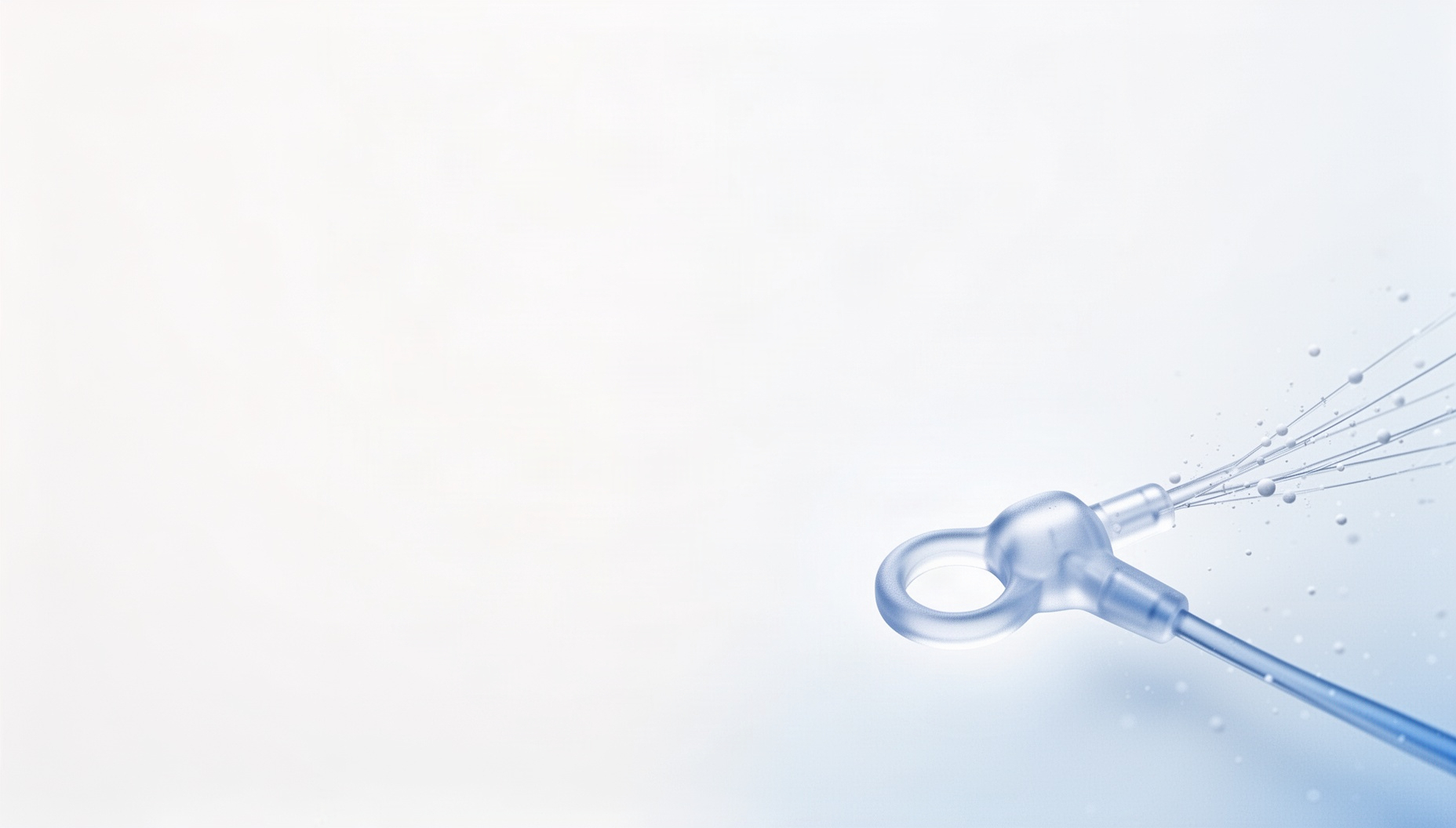 Light blue background for slides with a painterly ureteric catheter in opposite corners, white