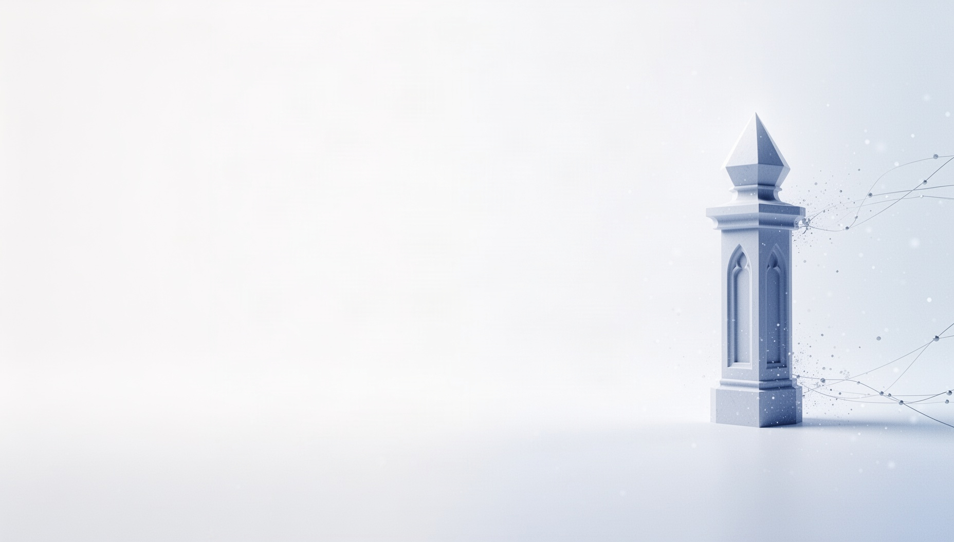Teacher slides background with a holographic chapel balustrade on the right edge, white