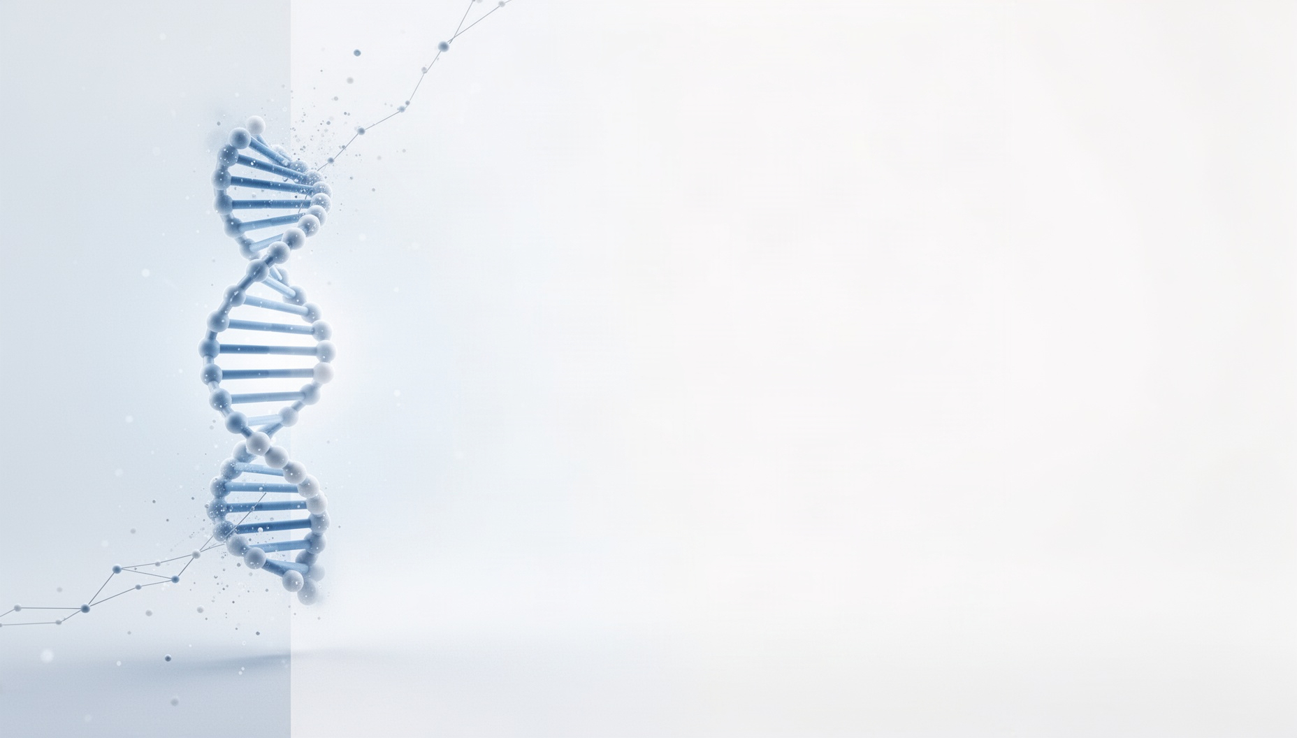 Medical slides background with a holographic radiotracer molecule on the left edge, white