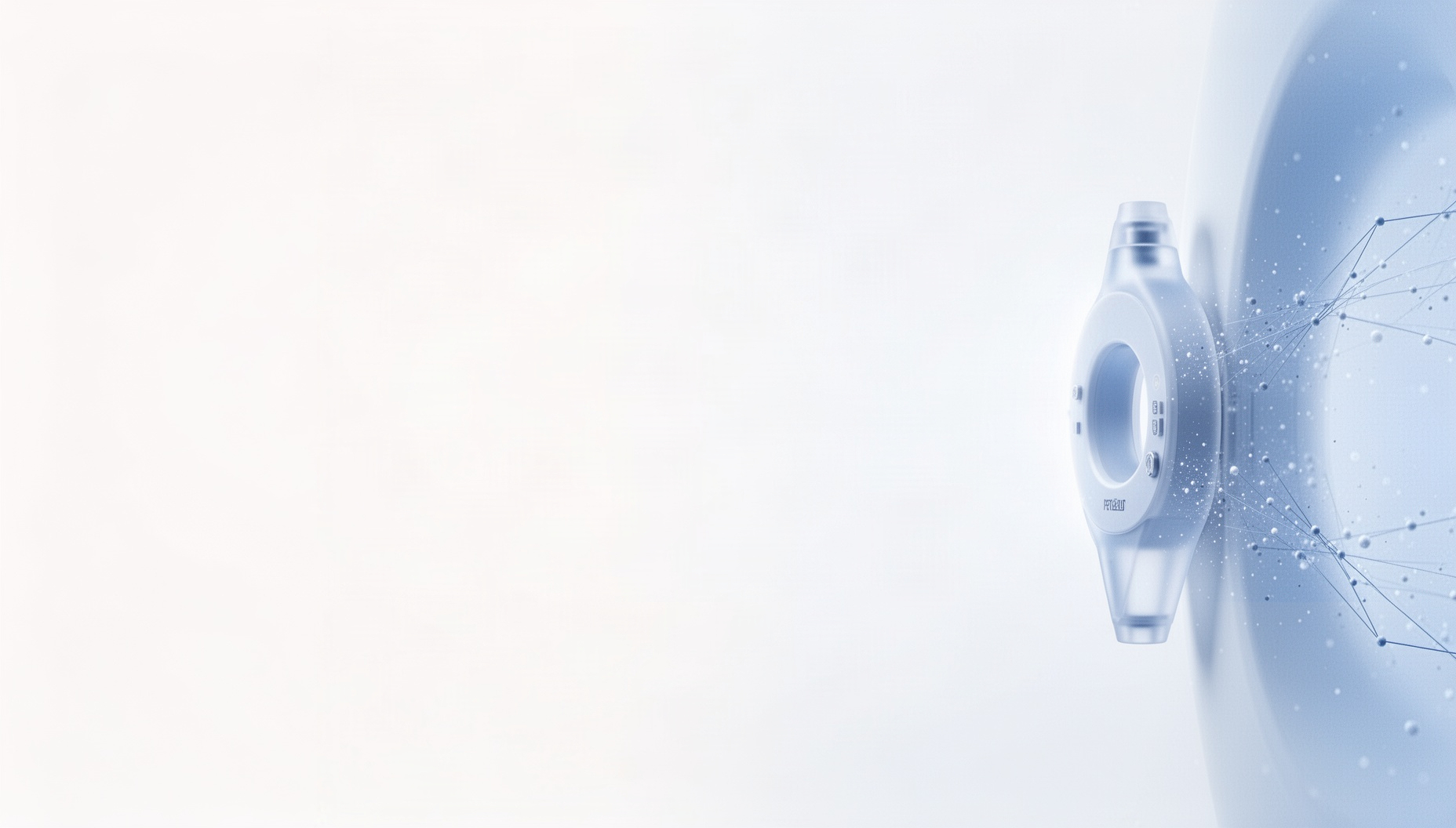 Medical slides background with a holographic PET detector ring on the right edge, white