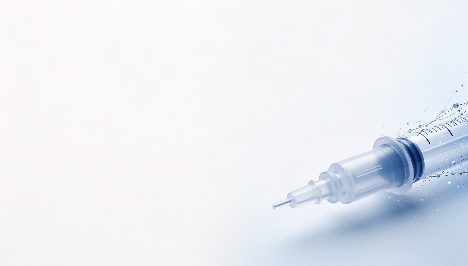 Pharmacy presentation background with a holographic oral syringe in opposite corners, white