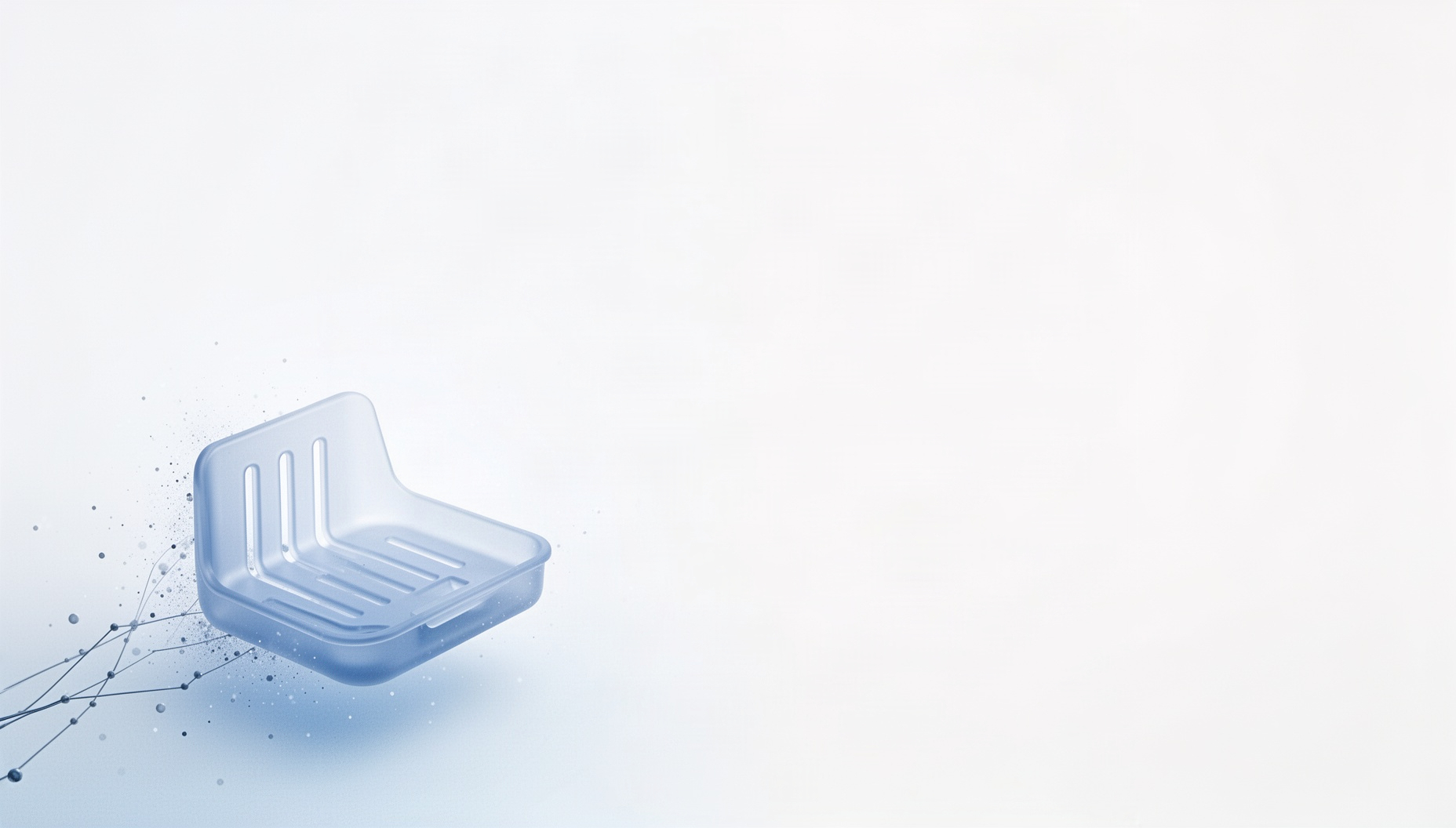 Pharmacy presentation background with a holographic dispensing tray in opposite corners, white