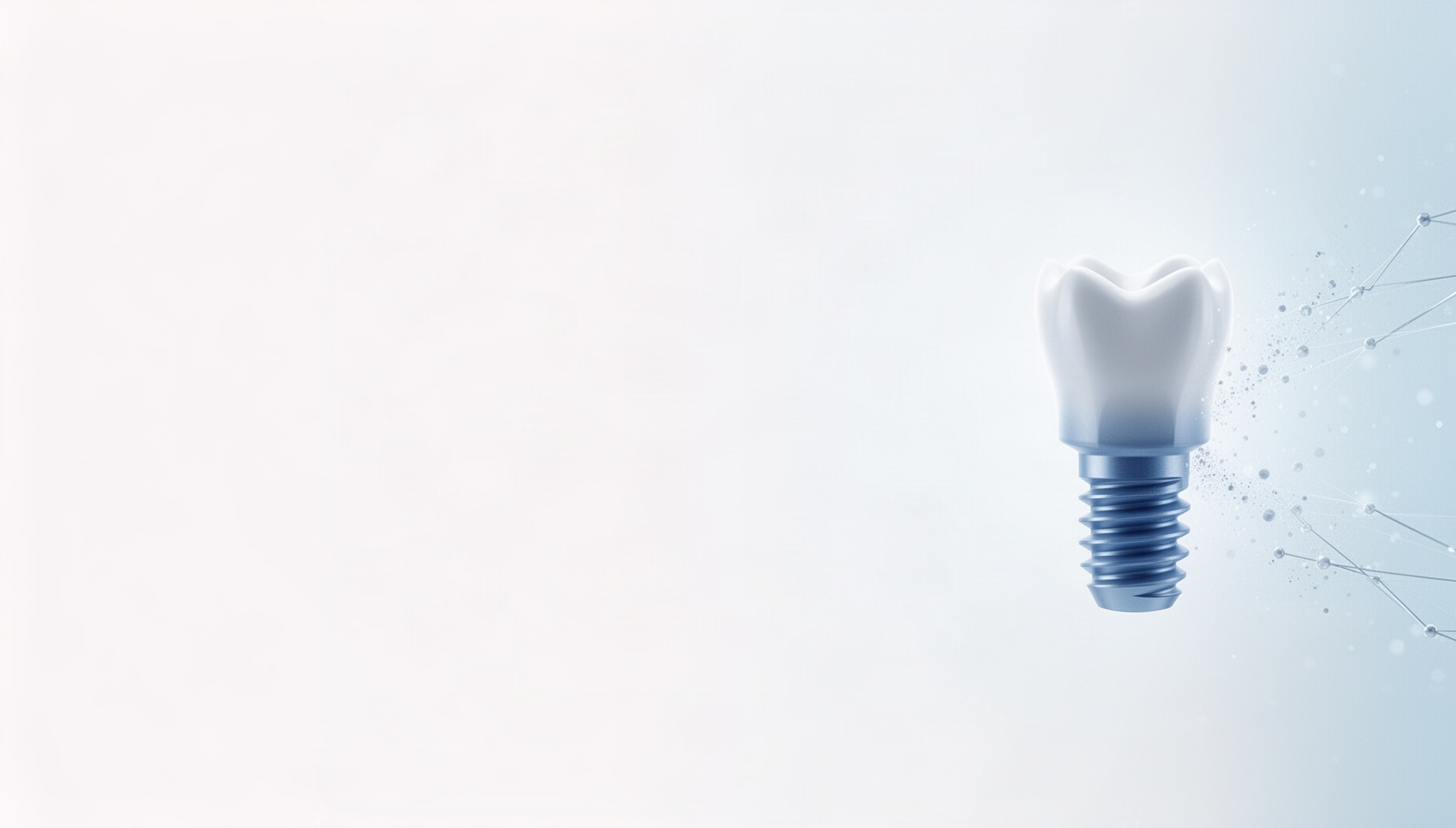 Dental implant powerpoint background with a holographic implant abutment collar on the right edge, white