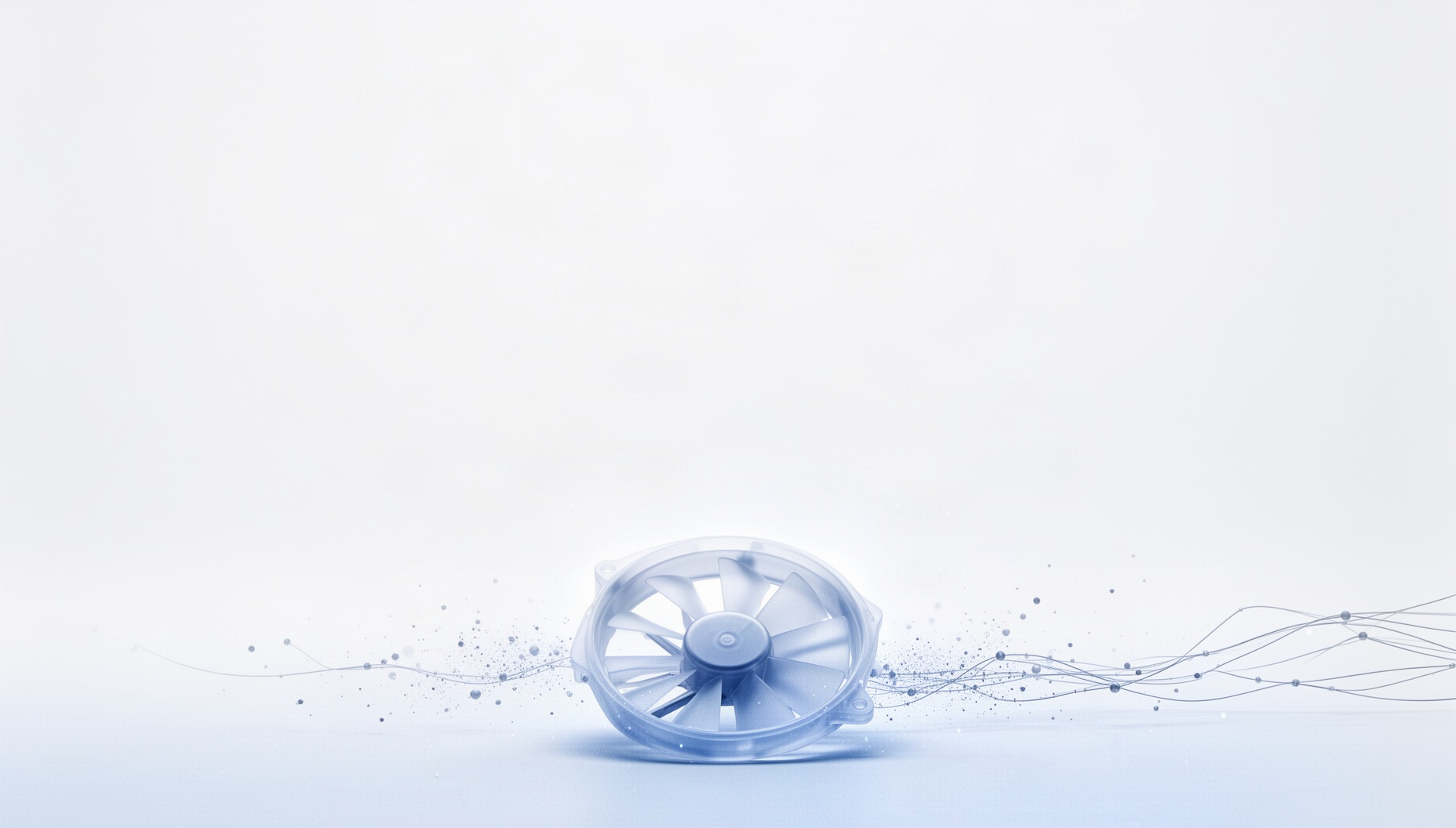 Data center slide background with a holographic cooling fan along the bottom edge, white