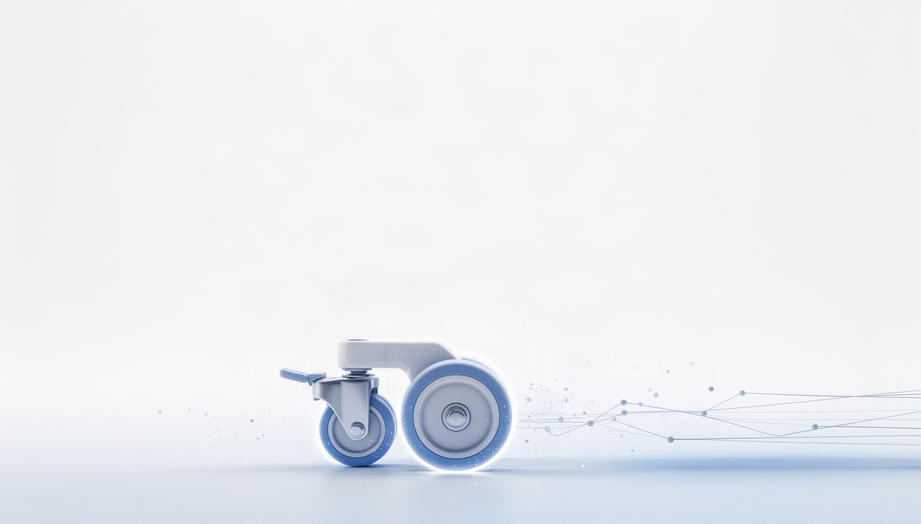 Medical presentation background with a holographic hospital gurney wheel along the bottom edge, white