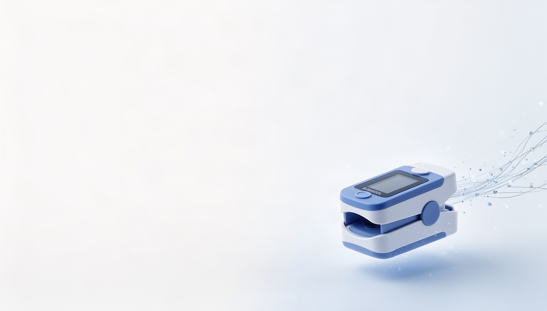 Medical presentation background with a holographic pulse oximeter in opposite corners, white