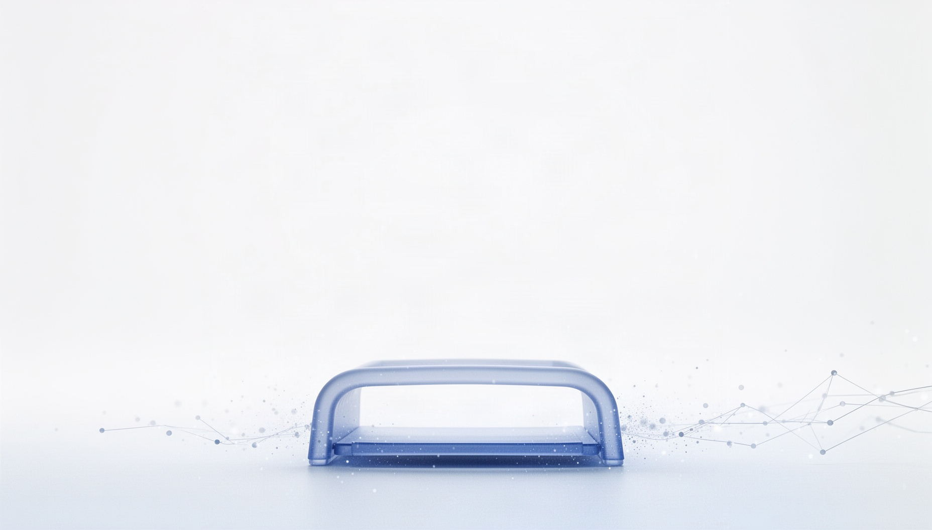 Office supplies powerpoint background with a holographic filing tray rail along the bottom edge, white