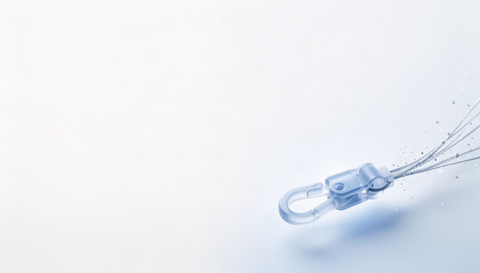 Office supplies powerpoint background with a holographic lanyard clasp in opposite corners (top left, bottom right), white