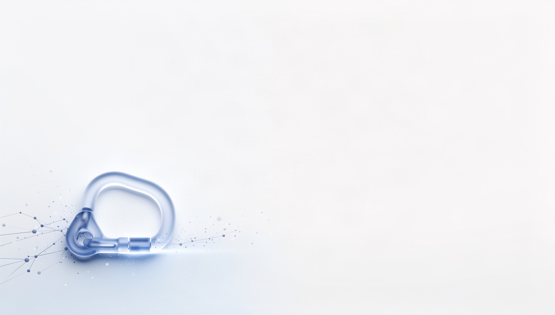 Office supplies powerpoint background with a holographic key ring in opposite corners (bottom left, top right), white