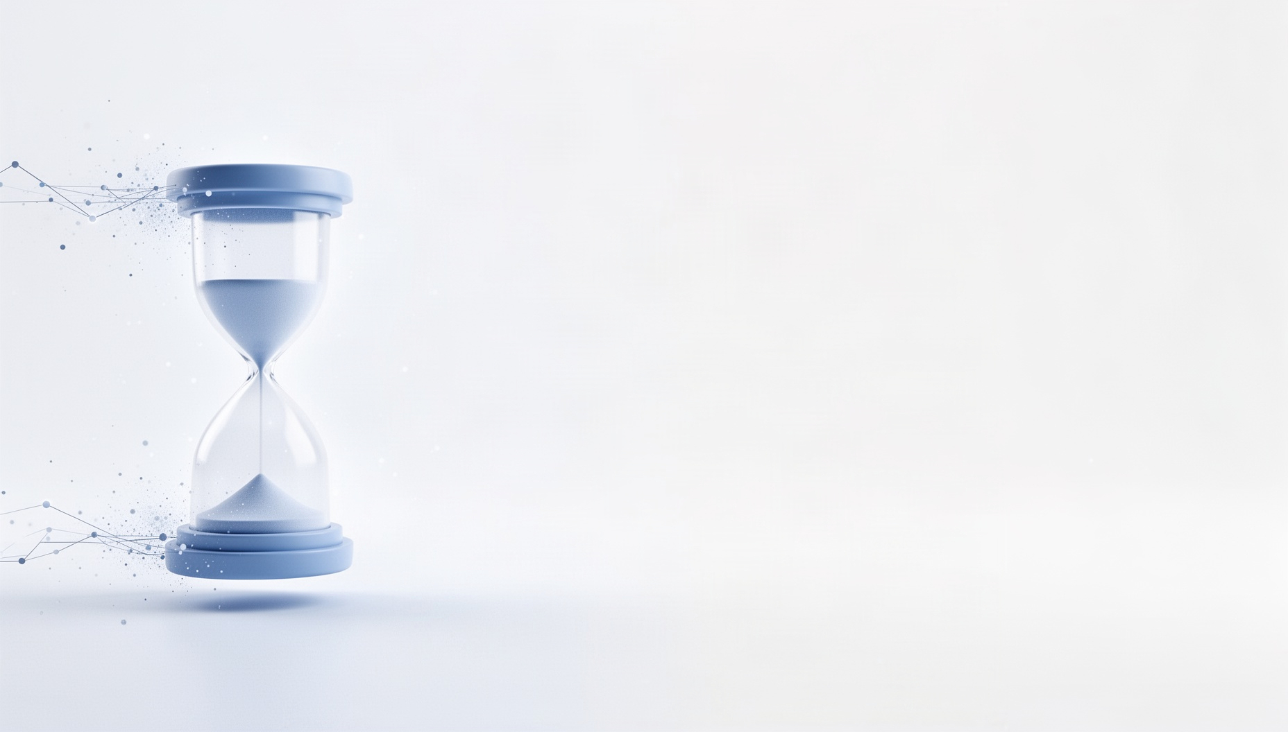 Clock powerpoint background with a holographic sand timer frame on the left edge, white