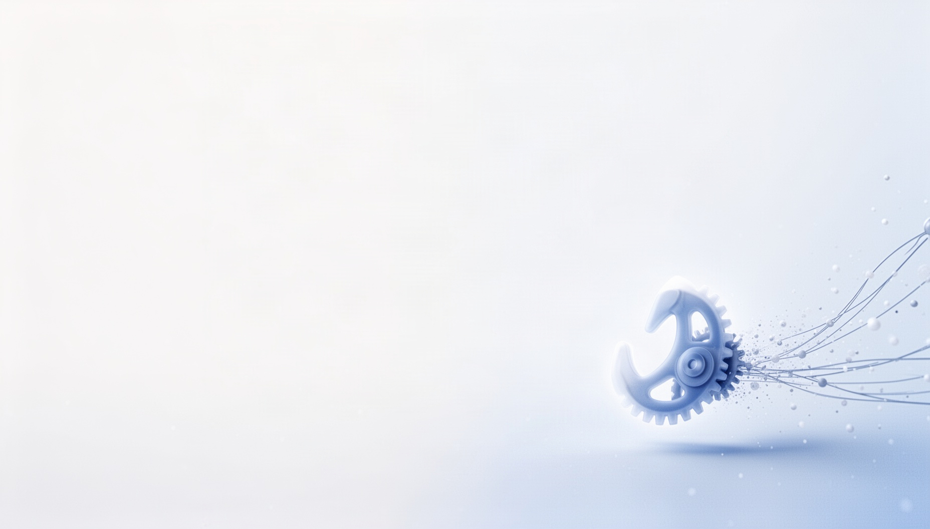 Clock powerpoint background with a holographic escapement wheel tooth in opposite corners (top left, bottom right), white