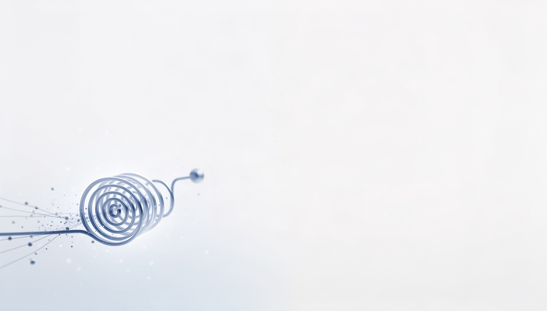 Clock powerpoint background with a holographic watch hairspring in opposite corners (bottom left, top right), white