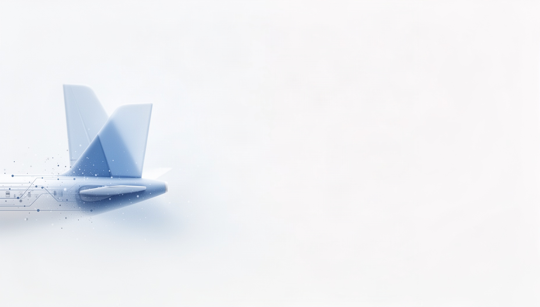 Aviation powerpoint background with a dramatically lit tail fin on the left edge, white