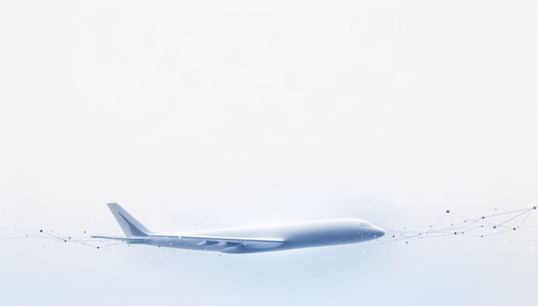 Aviation powerpoint background with a dramatically lit aircraft wing along the bottom edge, white