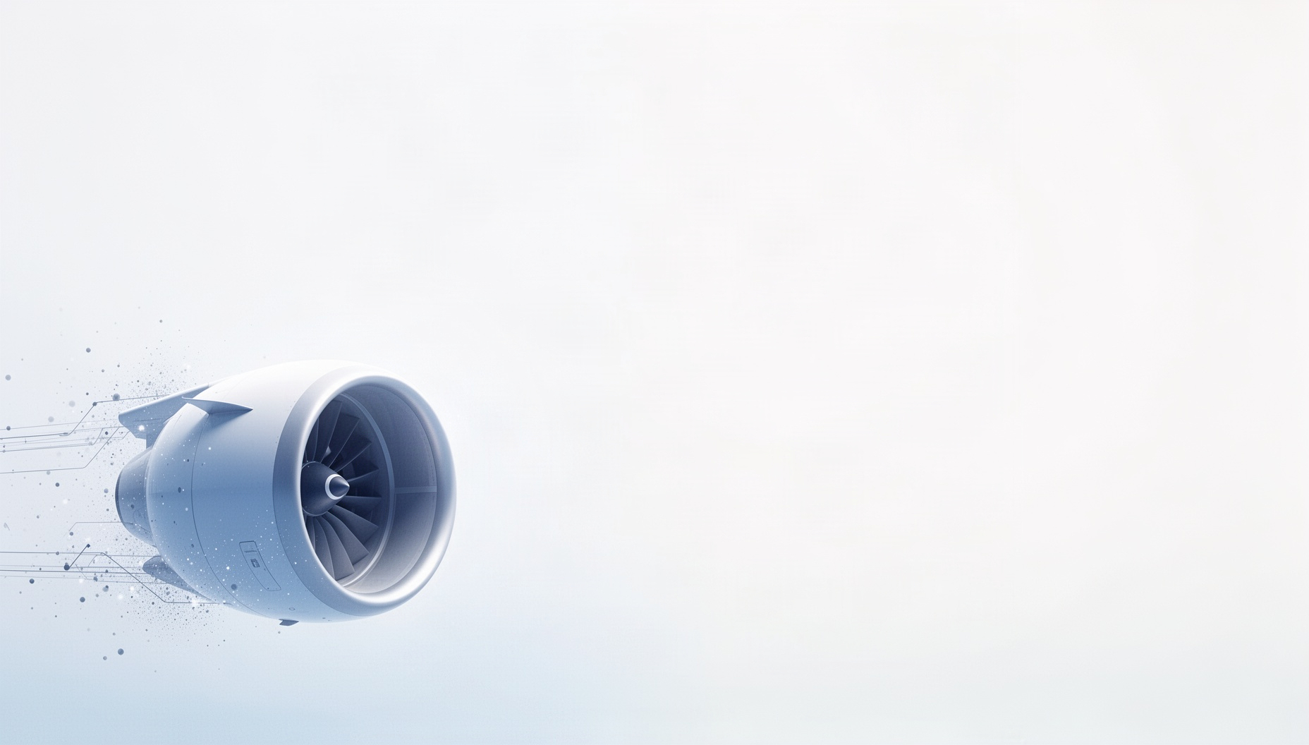 Aviation powerpoint background with a dramatically lit jet engine in opposite corners, white