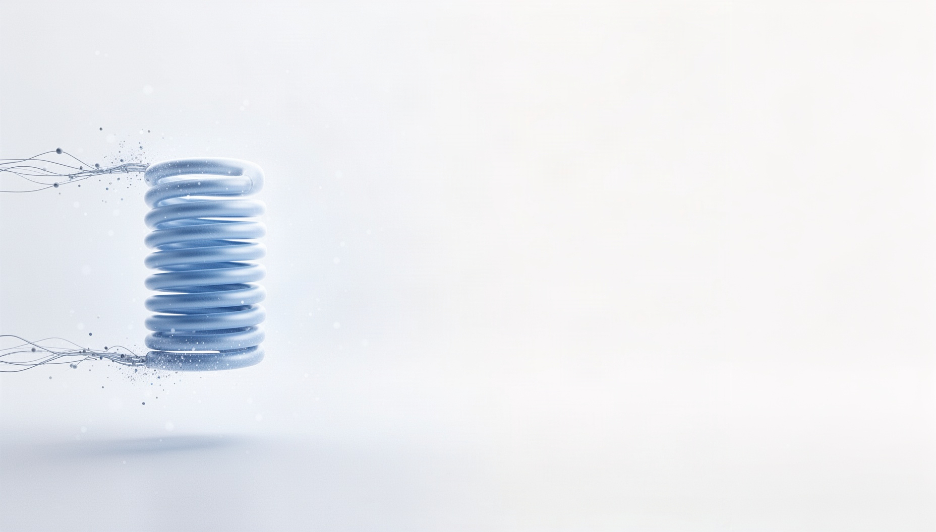 Electronics slide background with a holographic air-core coil on the left edge, white