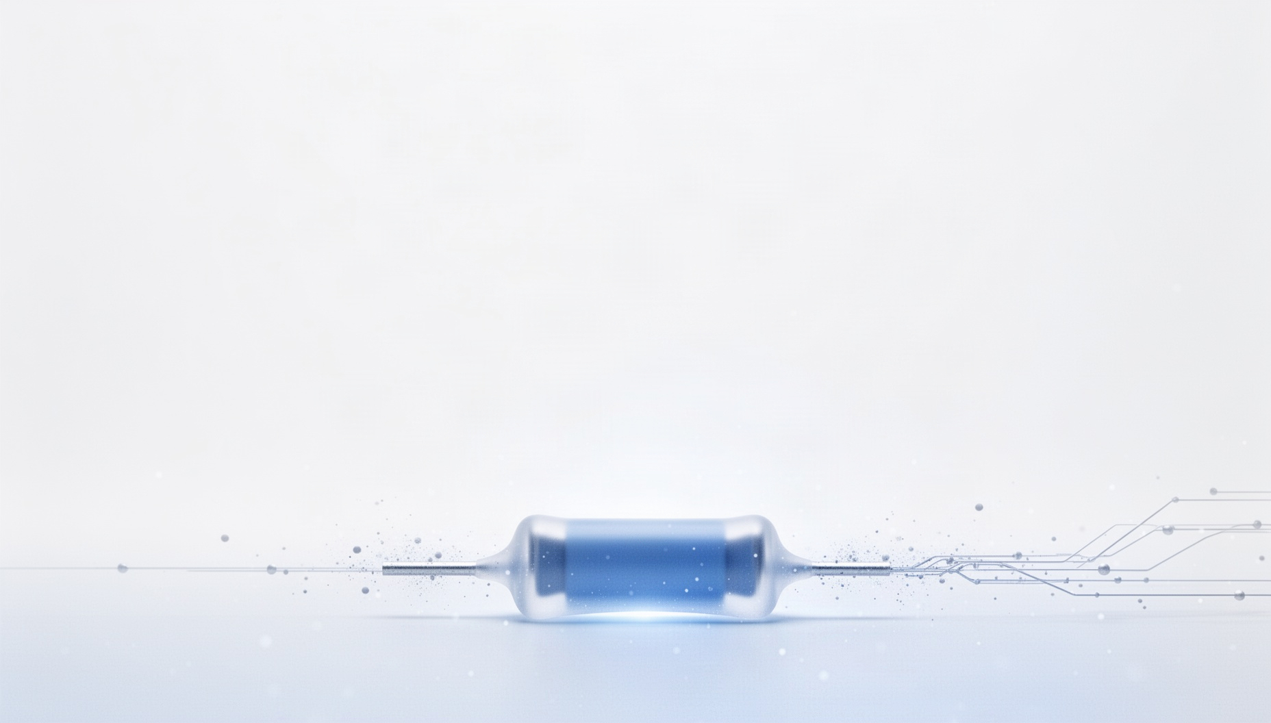 Electronics slide background with a holographic power inductor along the bottom edge, white