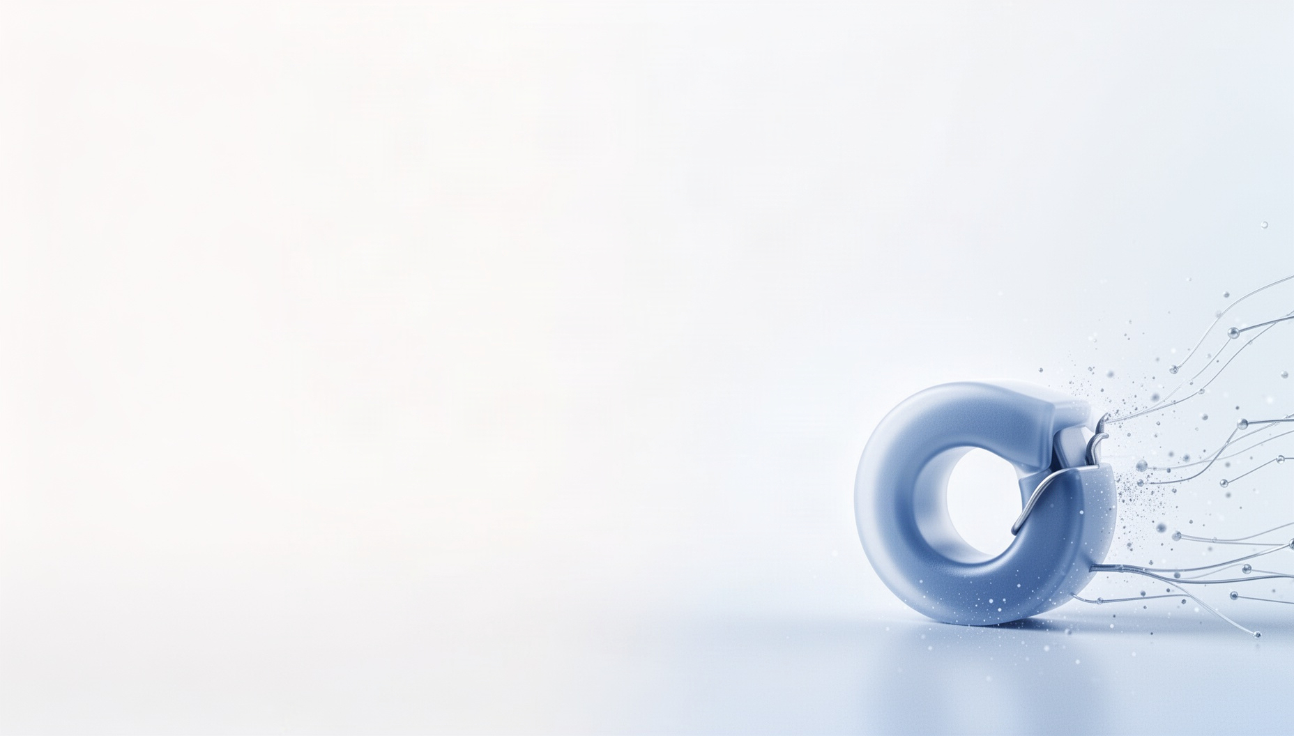 Electronics slide background with a holographic toroidal core in opposite corners, white