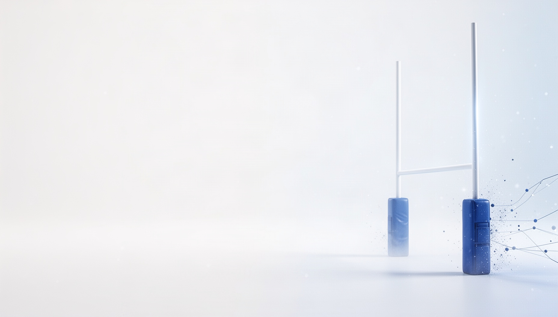 Sports PowerPoint background with a rugby goalpost on the right edge, white